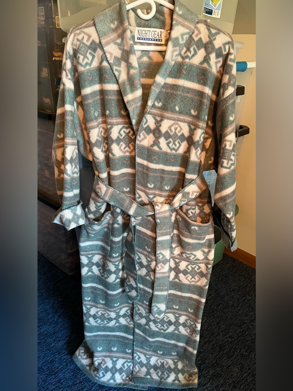 Women’s Fleece Robe in Teal & Cream Aztec Print